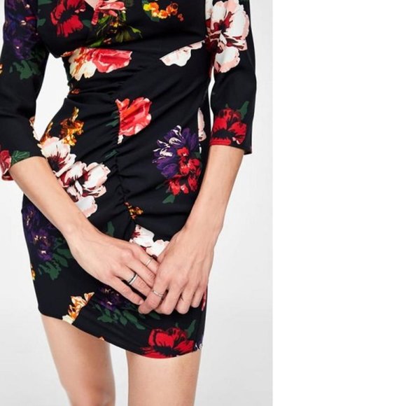 Zara floral print asymmetric ruching mini dress, NWT, S - Picture 4 of 16